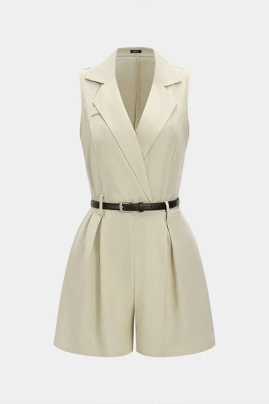 Mouwloze jumpsuit met V-hals, riem en plooien
