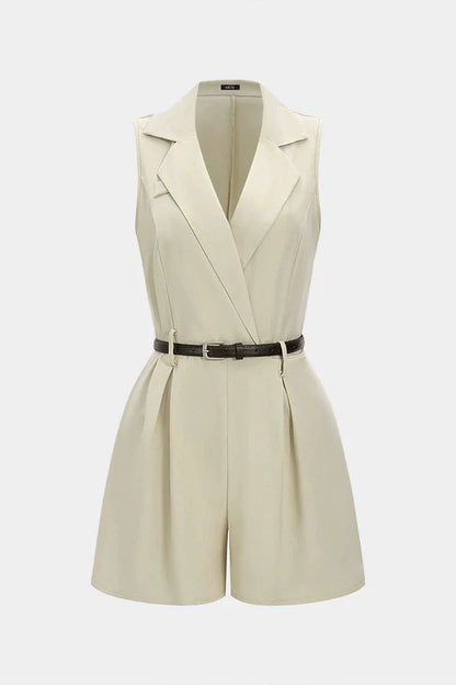 Mouwloze jumpsuit met V-hals, riem en plooien