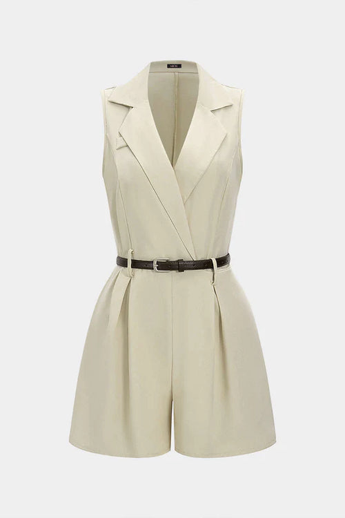 Mouwloze jumpsuit met V-hals, riem en plooien
