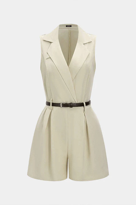Mouwloze jumpsuit met V-hals, riem en plooien