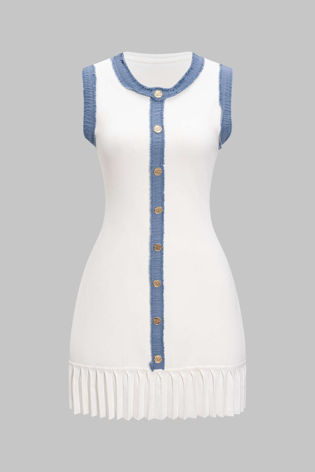 Gebreide patchwork minijurk met knoopjes