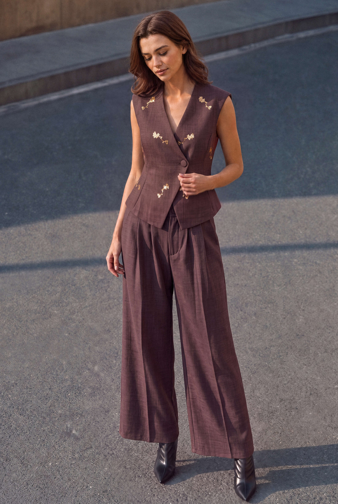 Geplooide set met gilet en broek