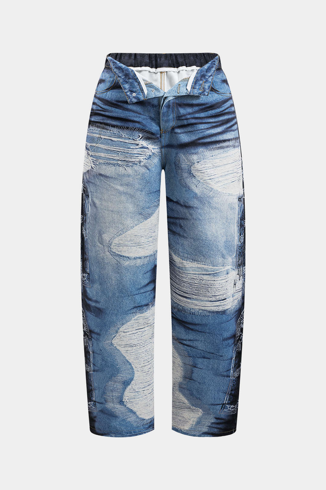 Abstracte print pantalon met knoopjes en zakken
