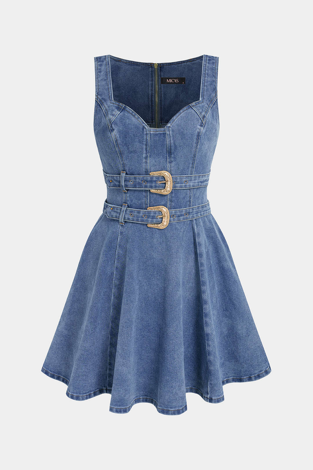 Denim metallic minijurk met riem