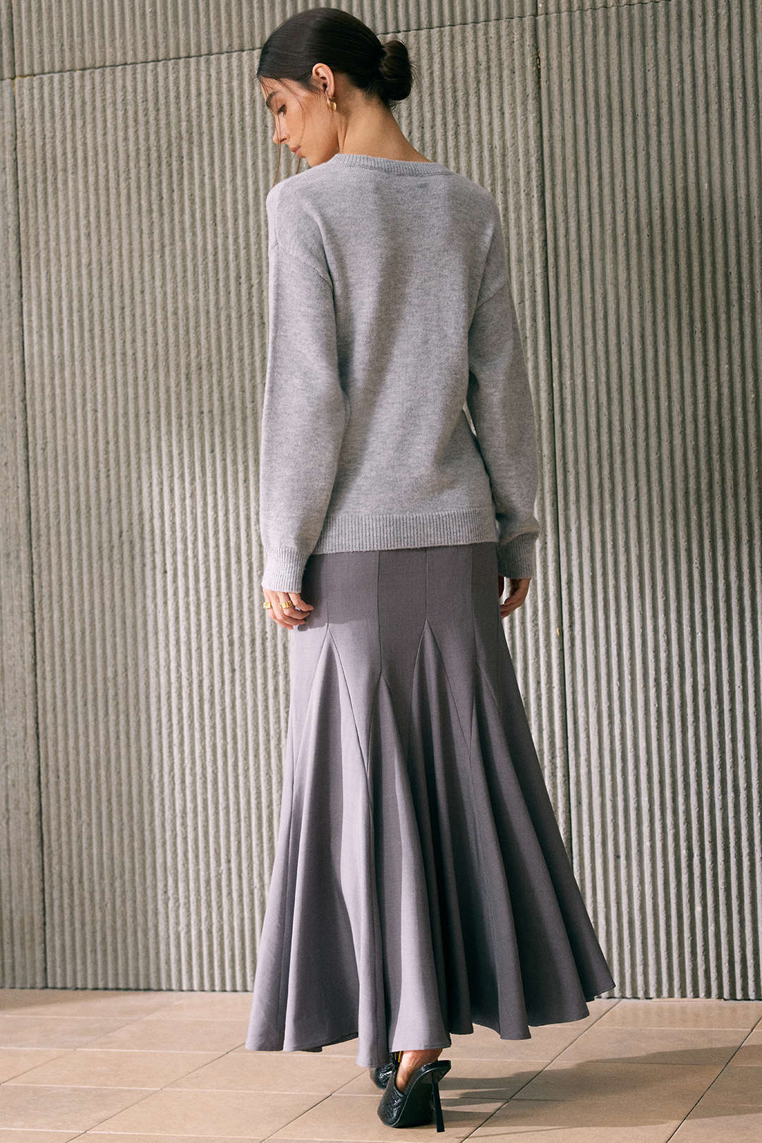 Effen rok met hoge taille en ruches