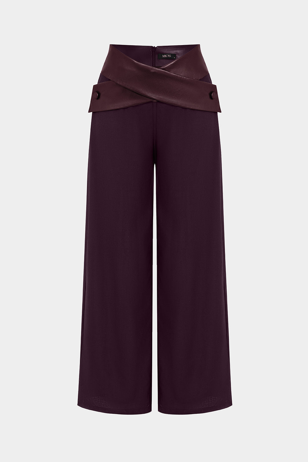Effen leren-look pantalon met hoge taille en zakken