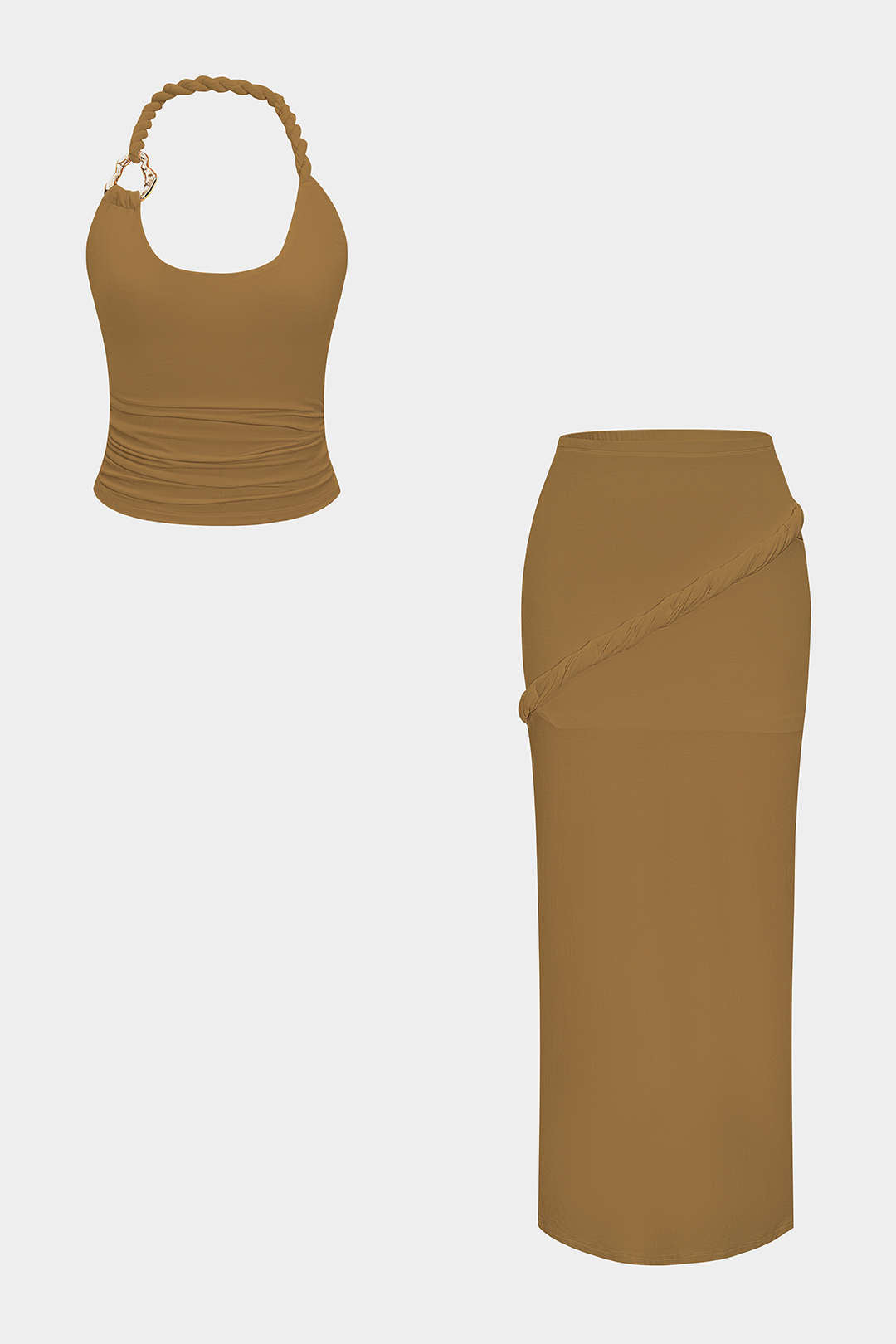 Asymmetrische metallic rok met gedraaid detail