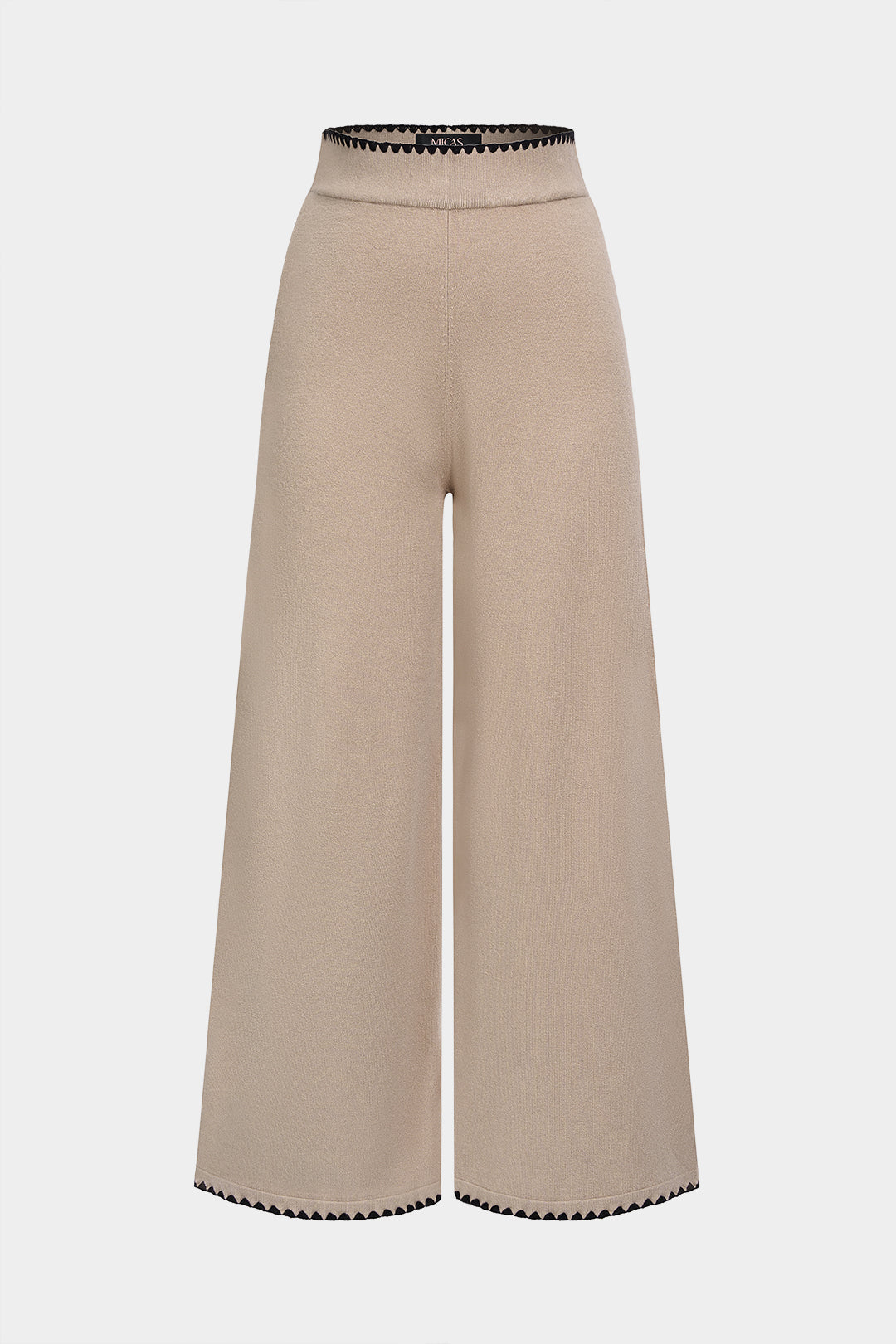 Gebreide broek met borduursel en wijde pijpen