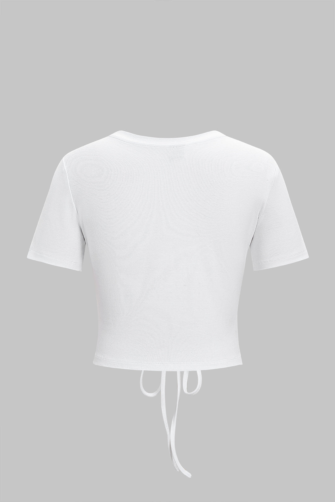 T-shirt met ronde hals, trekkoord en ruches