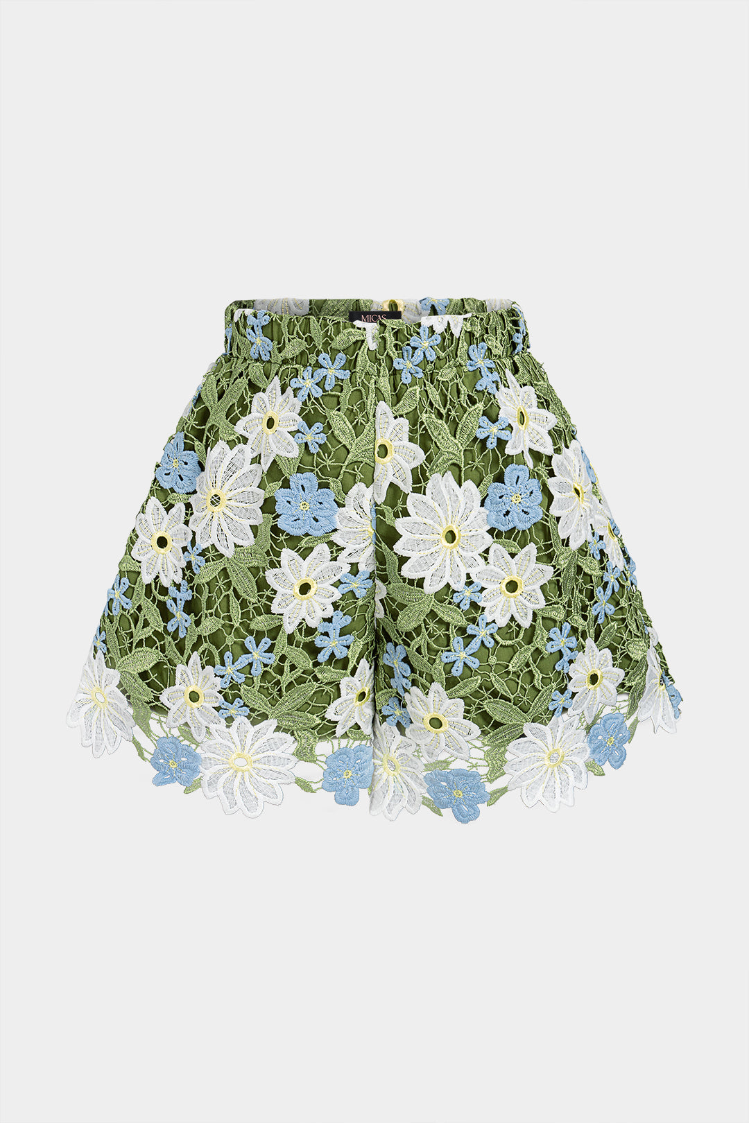Bloemenprint short met kant en opengewerkt detail