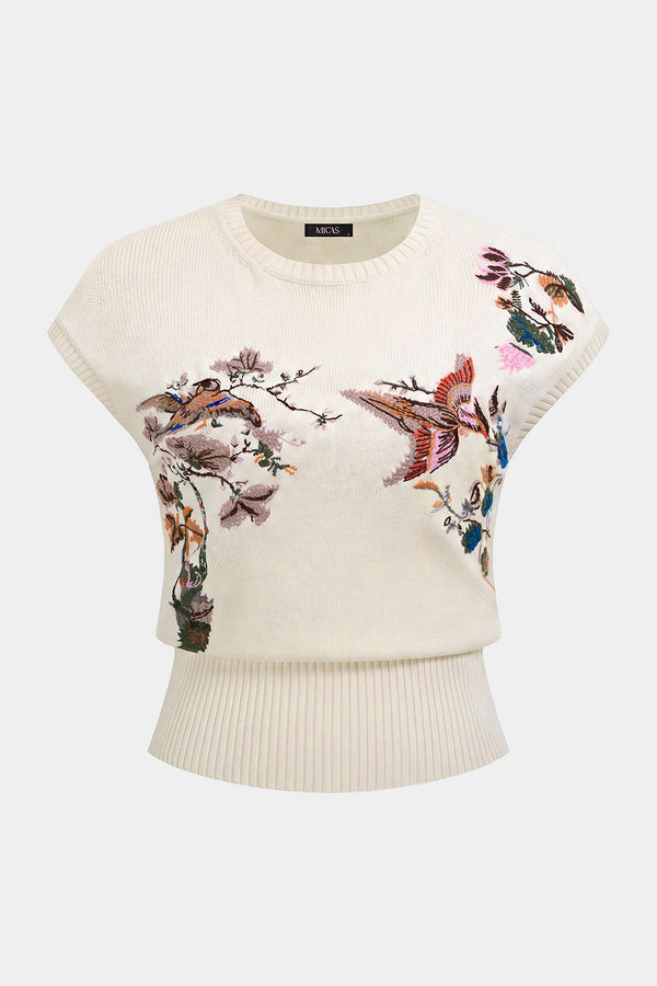 Gebreide tanktop met borduursel en ronde hals