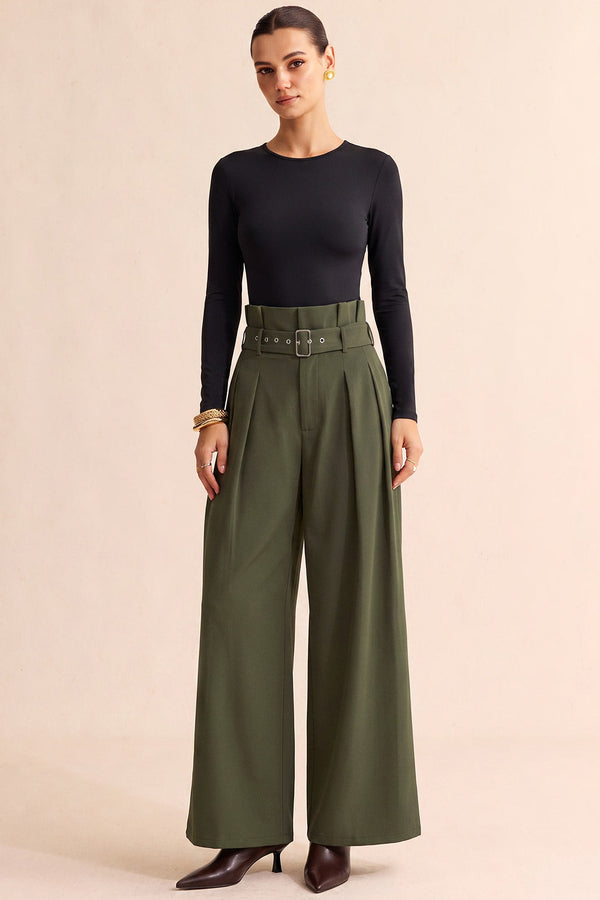 Broek met riem, hoge taille en rechte pijp