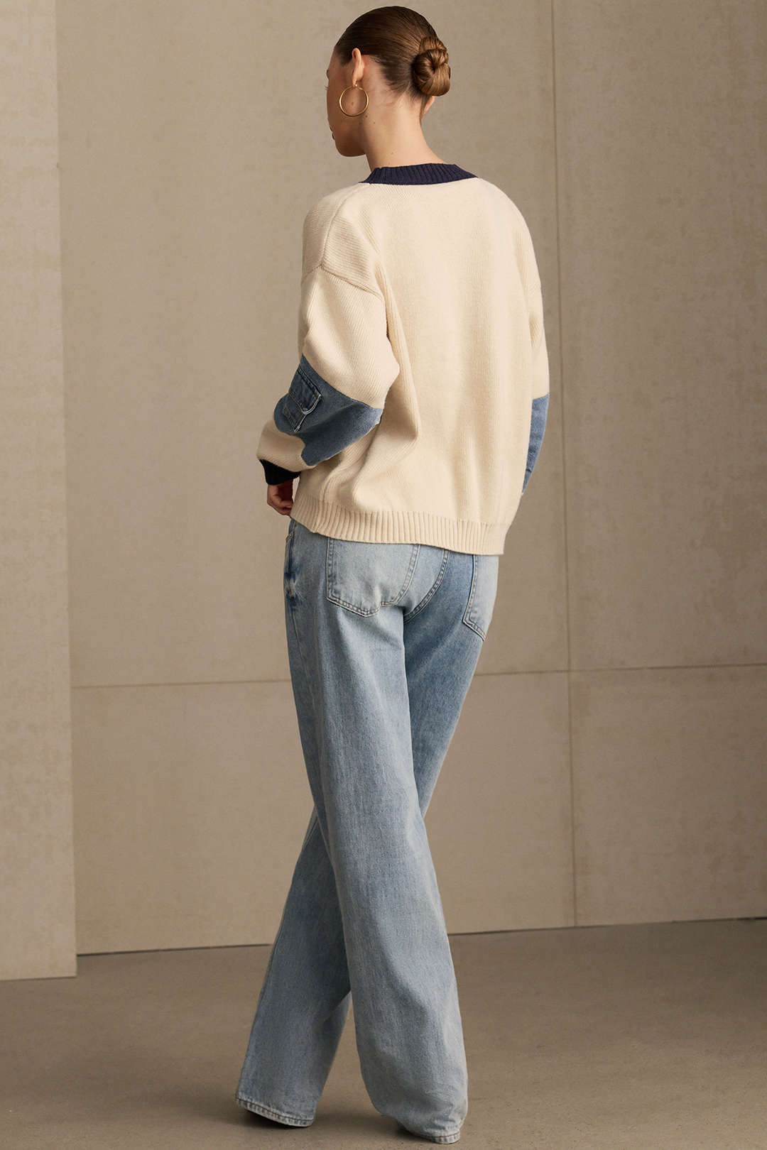 Gebreide denim top met lange mouwen