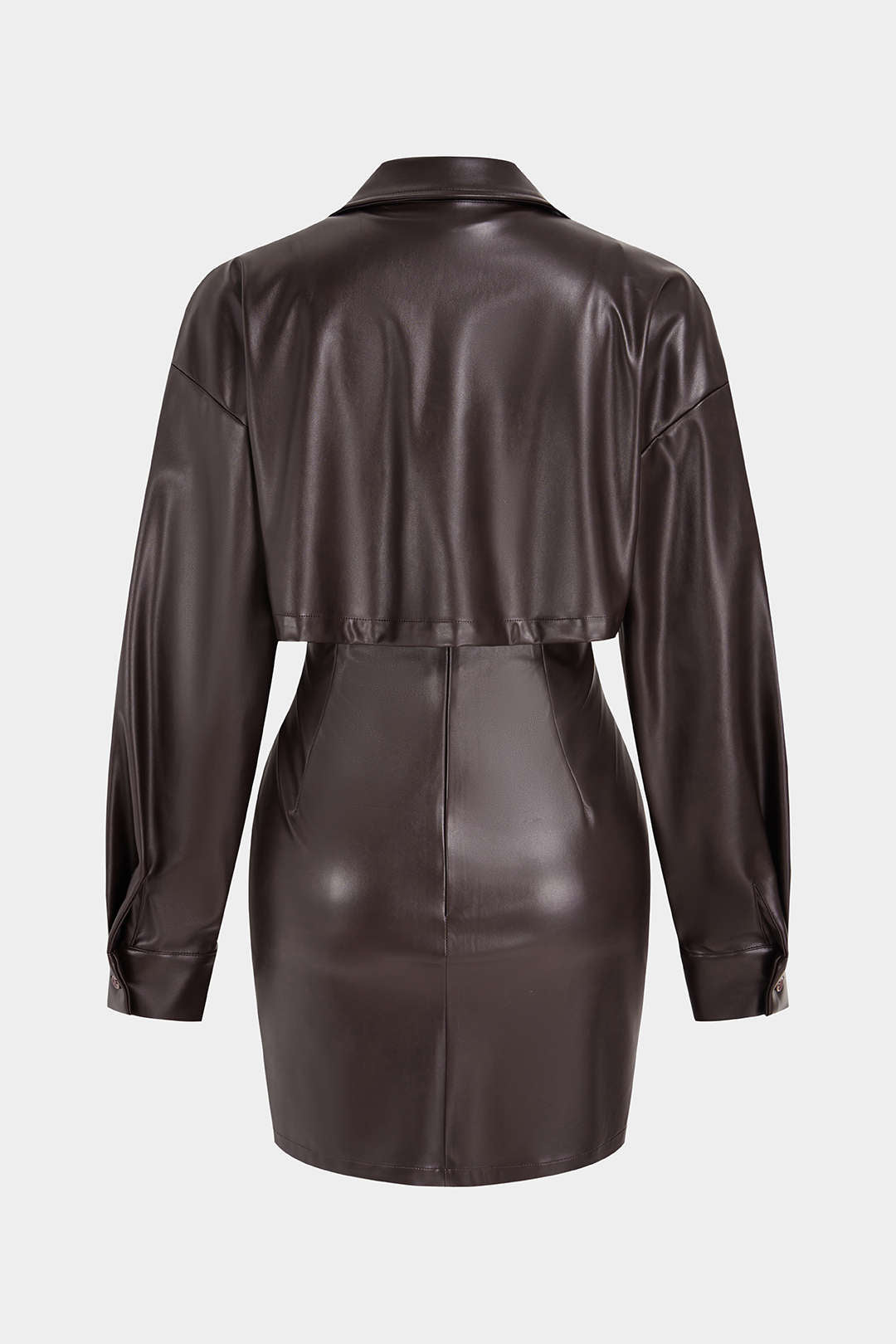 Leren-look minijurk met revers en lange mouwen
