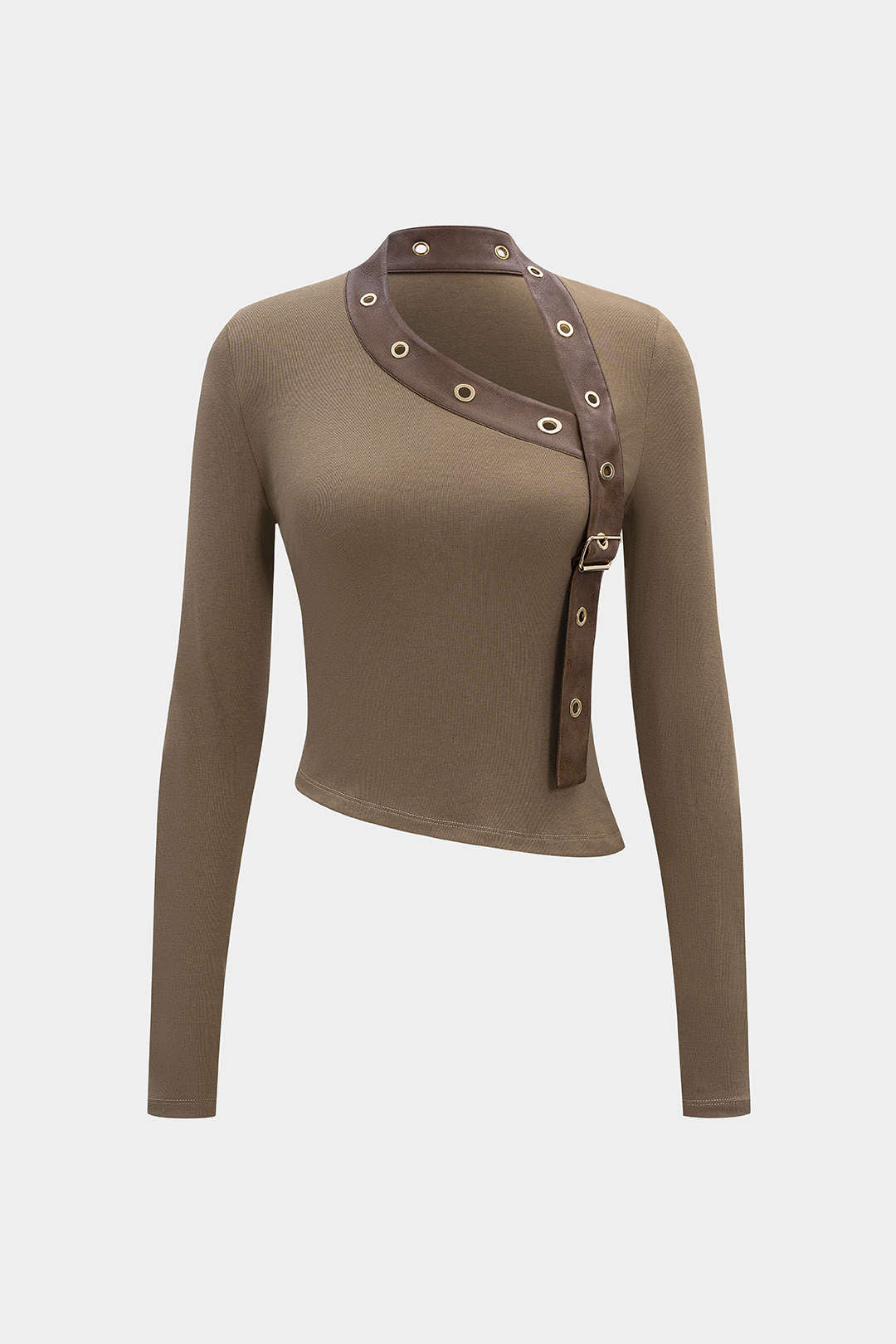 Leren-look metallic top met lange mouwen