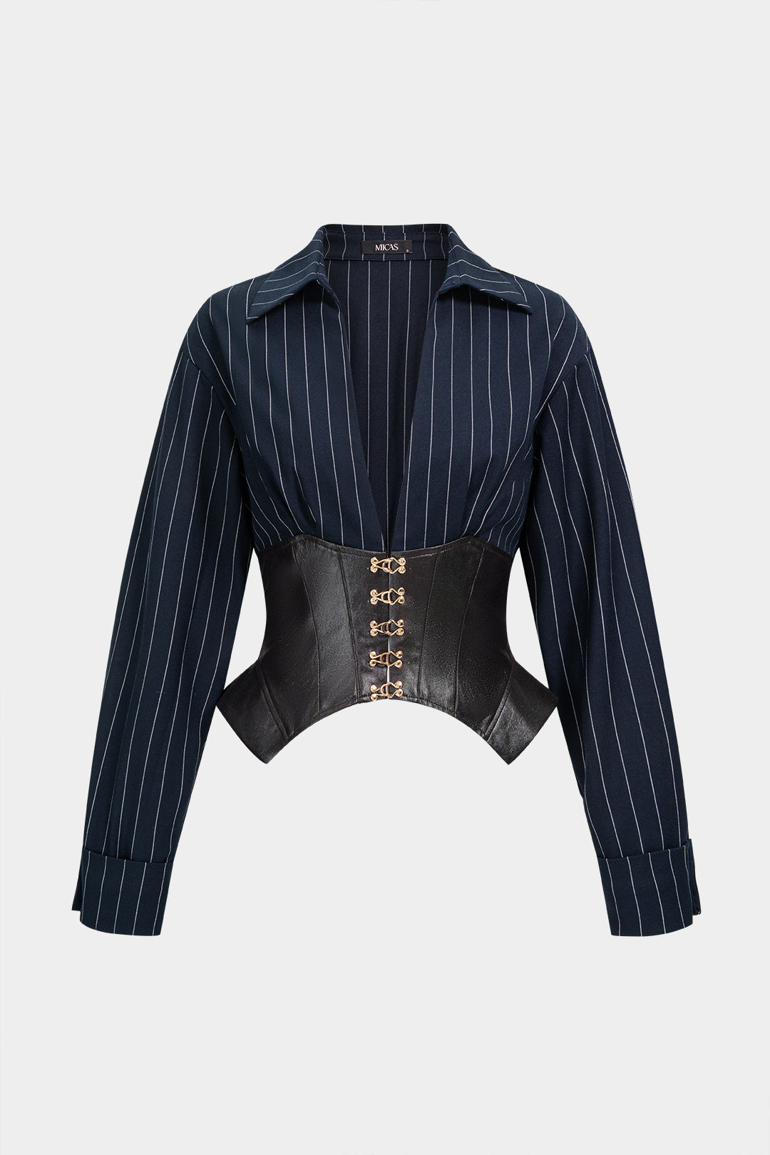 Gestreepte patchwork blouse met V-hals en lange mouwen