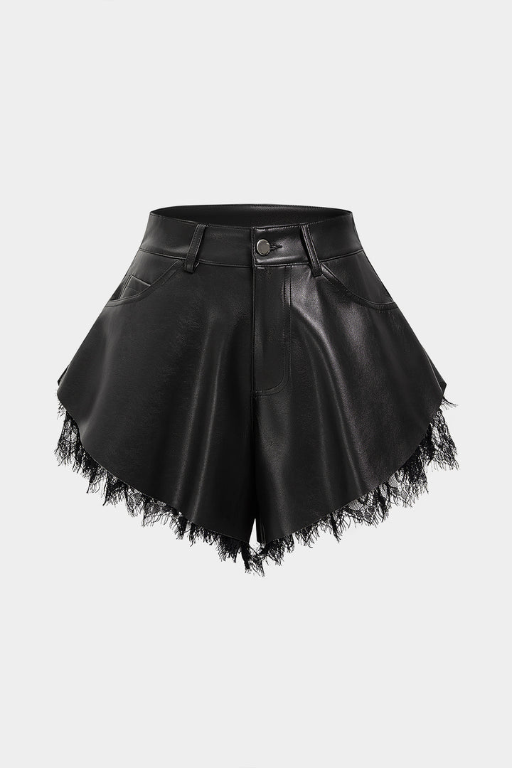 Leren Short met Wijde Pijpen en Kant