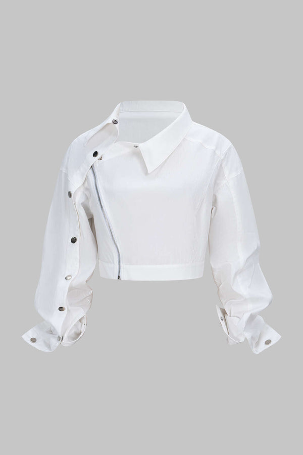 Asymmetrische blouse met rits en lange mouwen