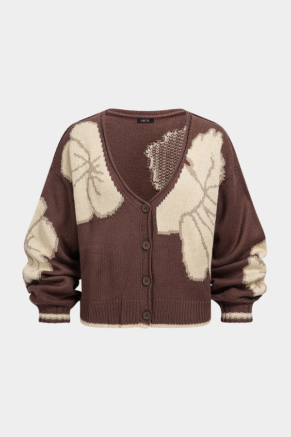 Gebreid jacquard vest met knoopjes en V-hals