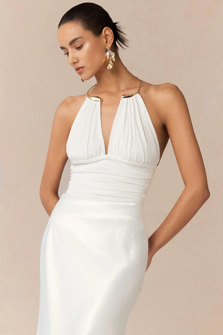 Bodysuit met metallic details, halternek en open rug