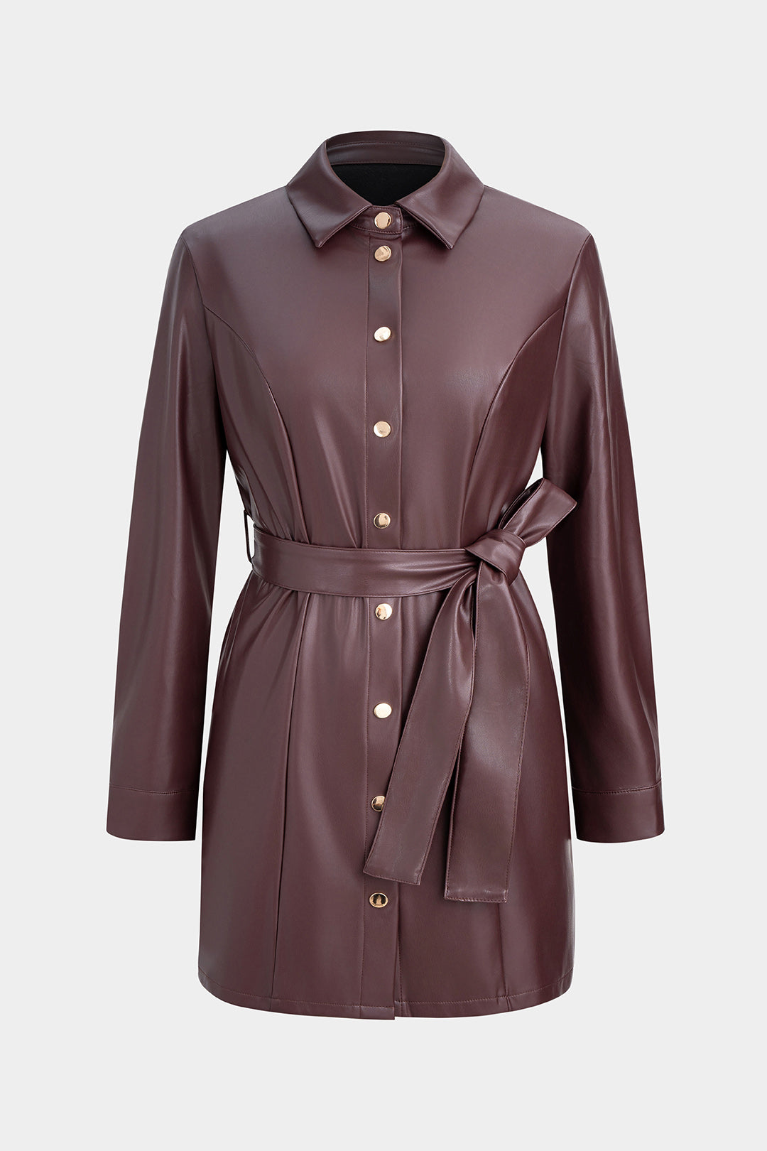 Leren-look minijurk met riem en lange mouwen
