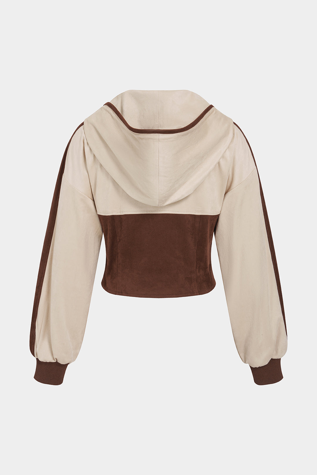 Patchwork hoodie met rits en trekkoord