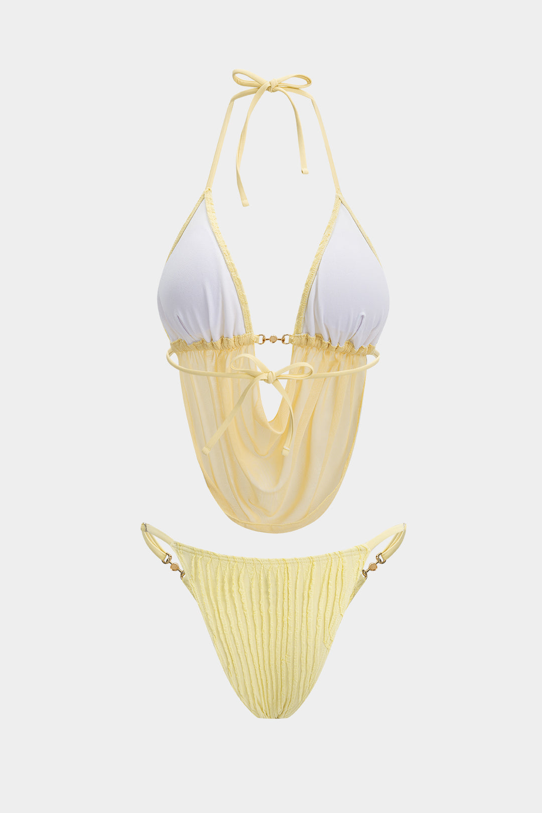 Metallic bikini met halternek, open rug en strik
