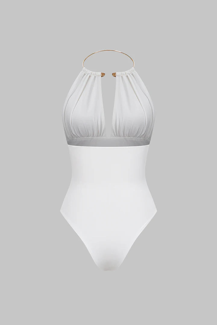 Bodysuit met metallic details, halternek en open rug