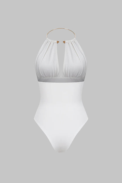 Bodysuit met metallic details, halternek en open rug