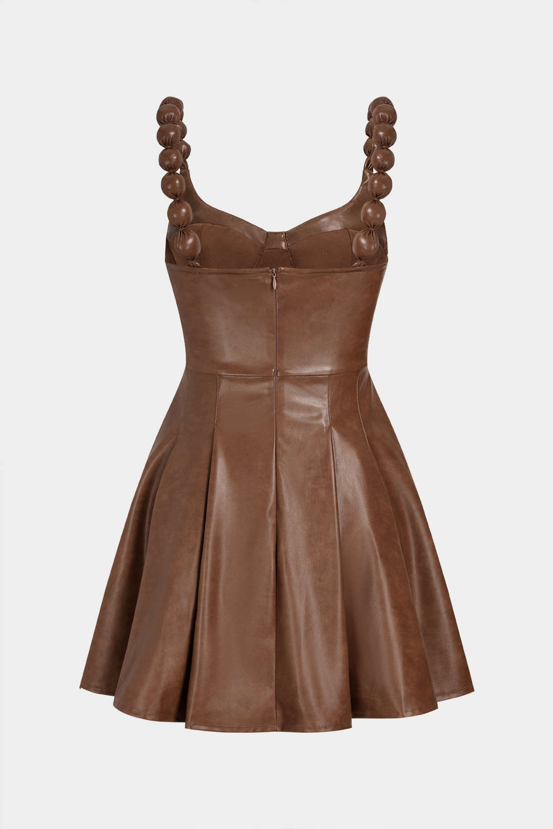 Leren-look mouwloze minijurk met ruches en spaghettibandjes