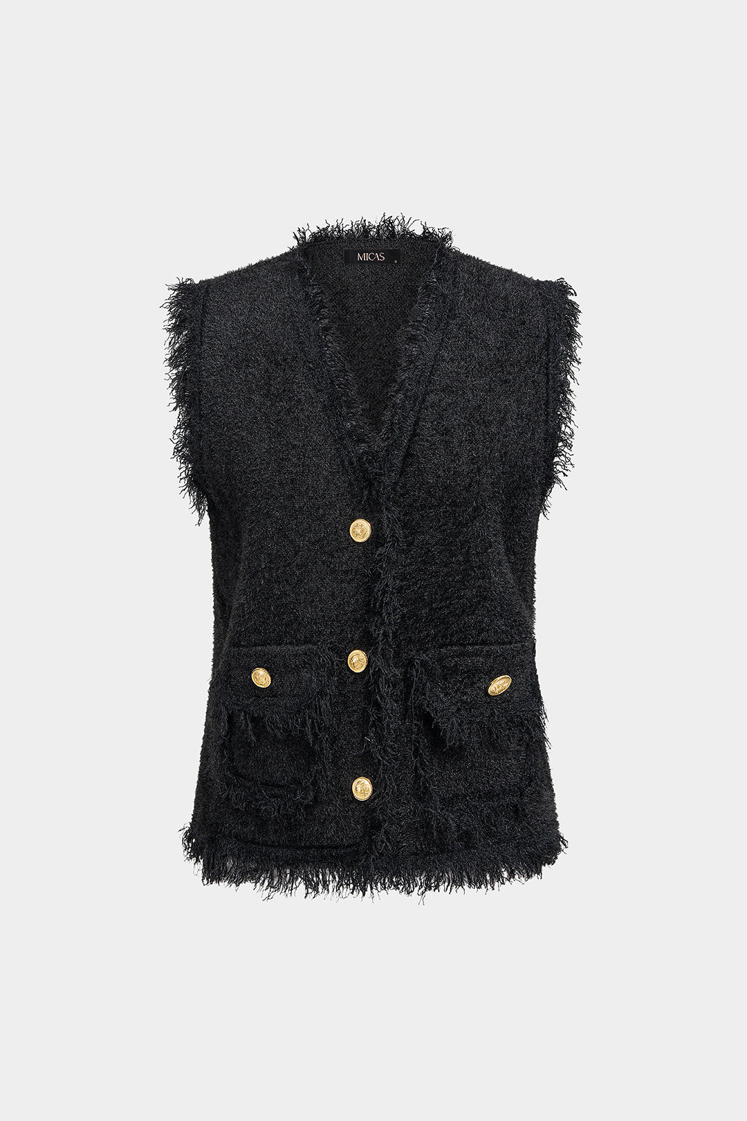 Gebreid gilet met V-hals en rafelrand