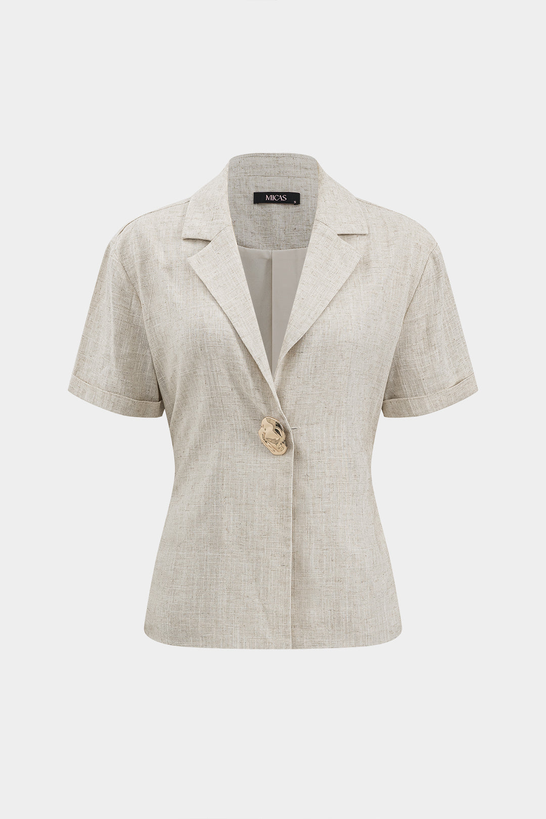 Linnen metallic blouse met knoopjes en korte mouwen