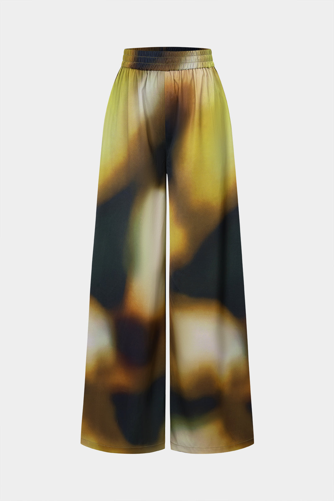 Tie-dye satijnen broek met smokwerk en wijde pijpen
