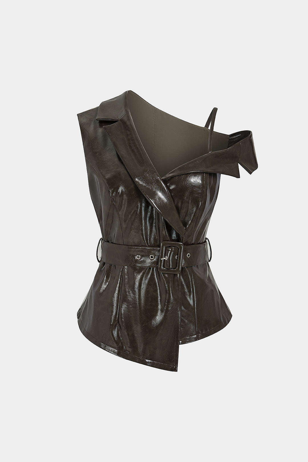 Leren-look asymmetrische tanktop met reverskraag en riem