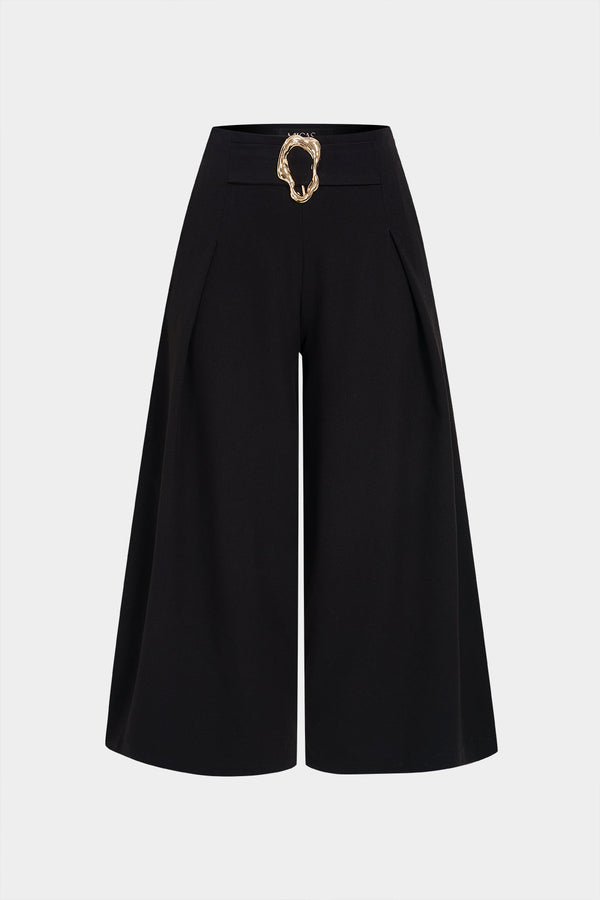 Metallic broek met knoopjes en rechte pijp