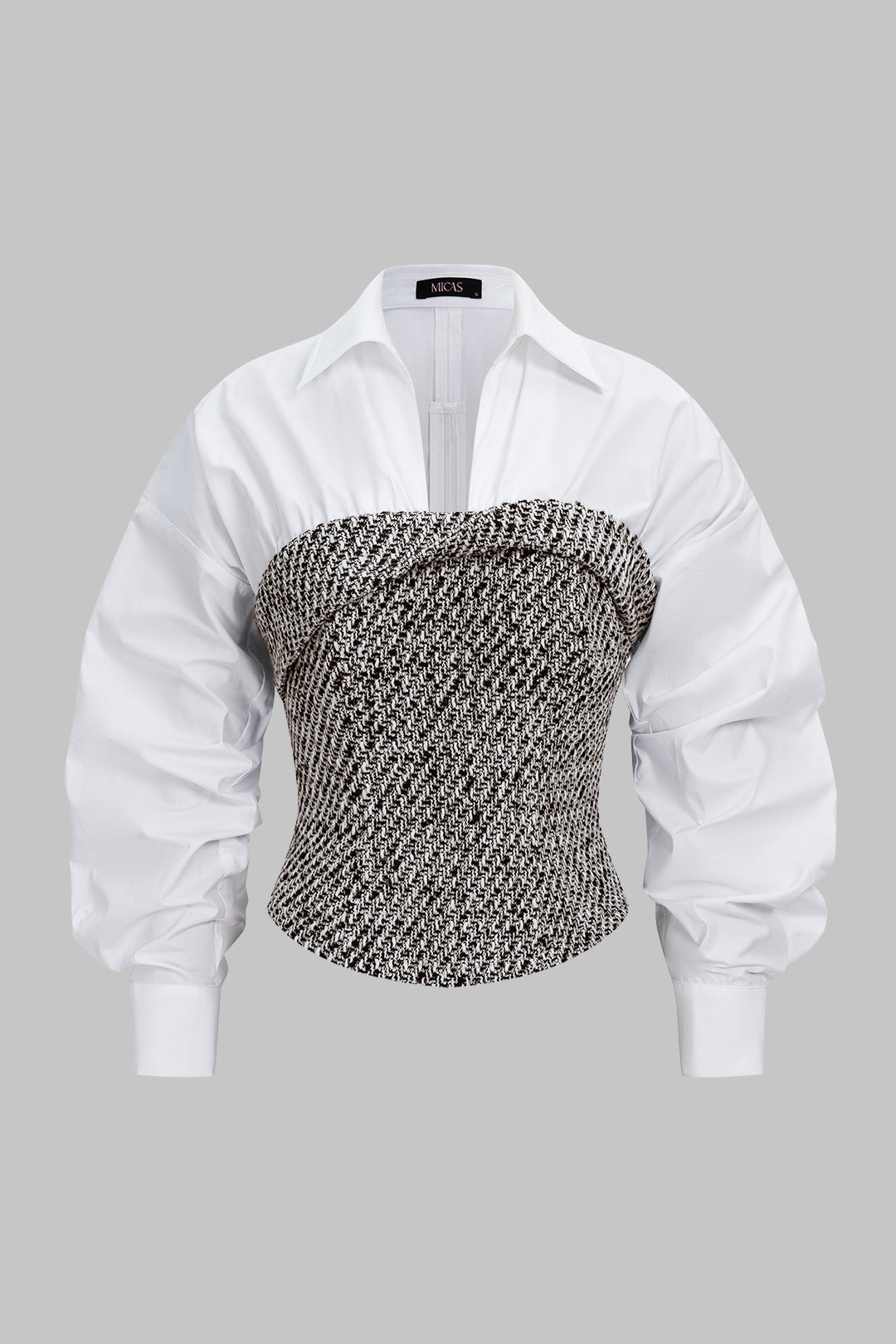 Tweed patchwork blouse met lange mouwen