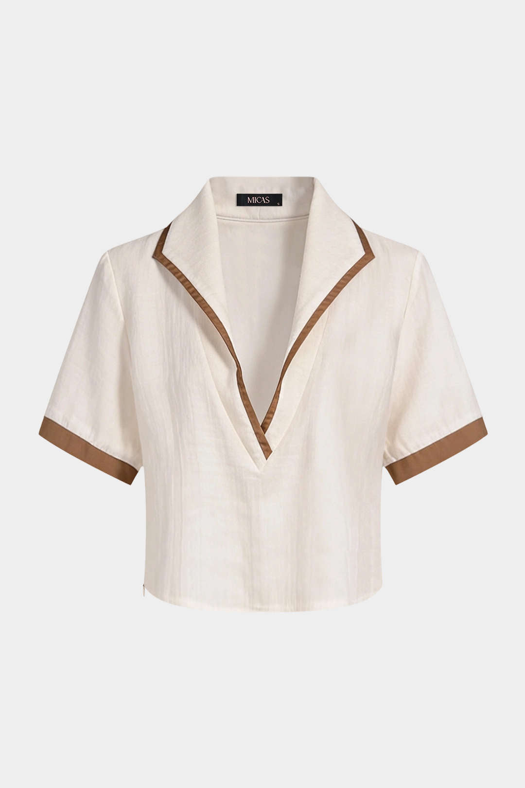 Blouse met revers, V-hals en korte mouwen