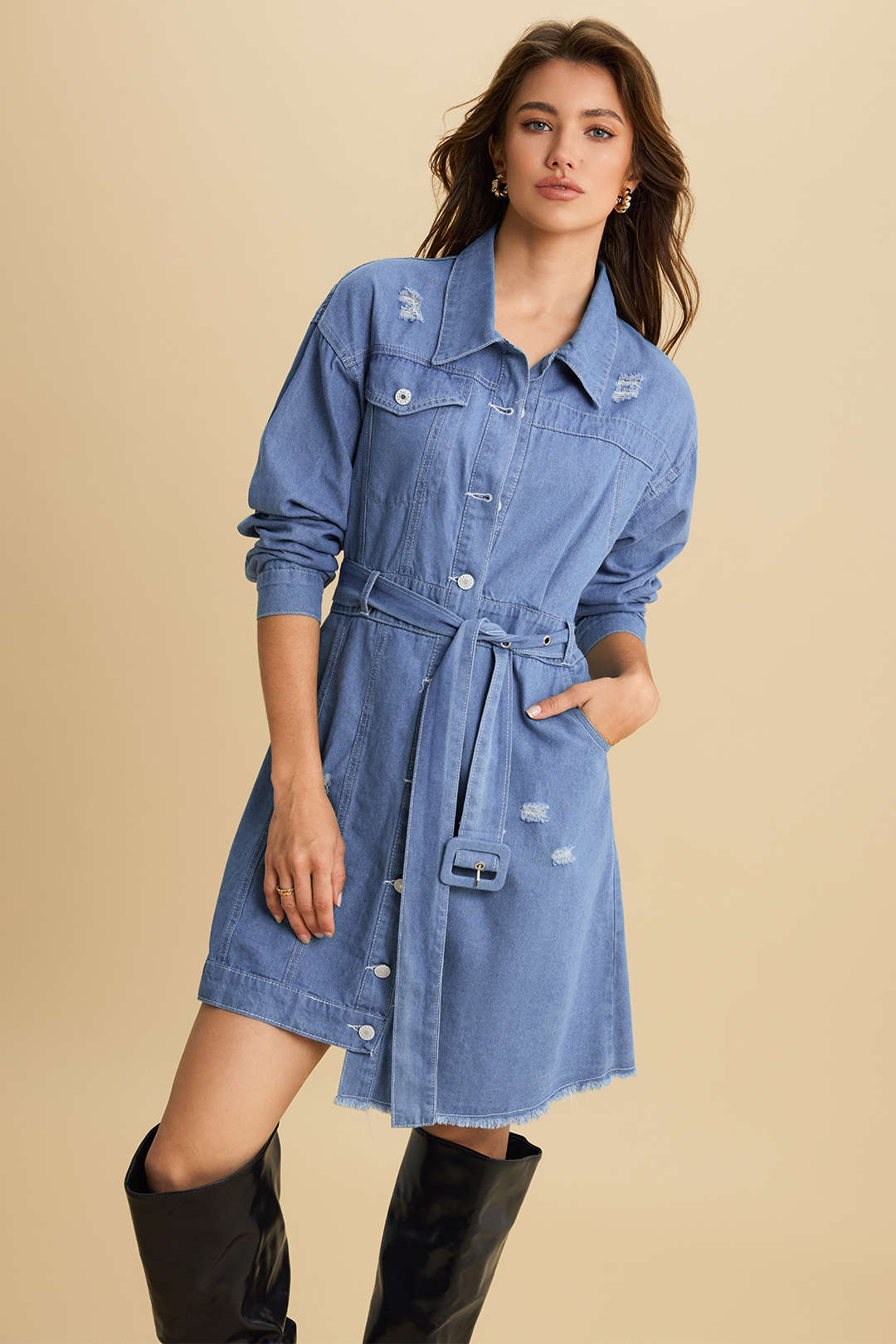 Lena - Denim minijurk met lange mouwen