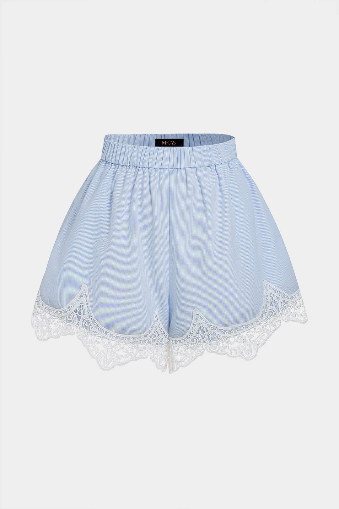 Gestreepte patchwork short met kant