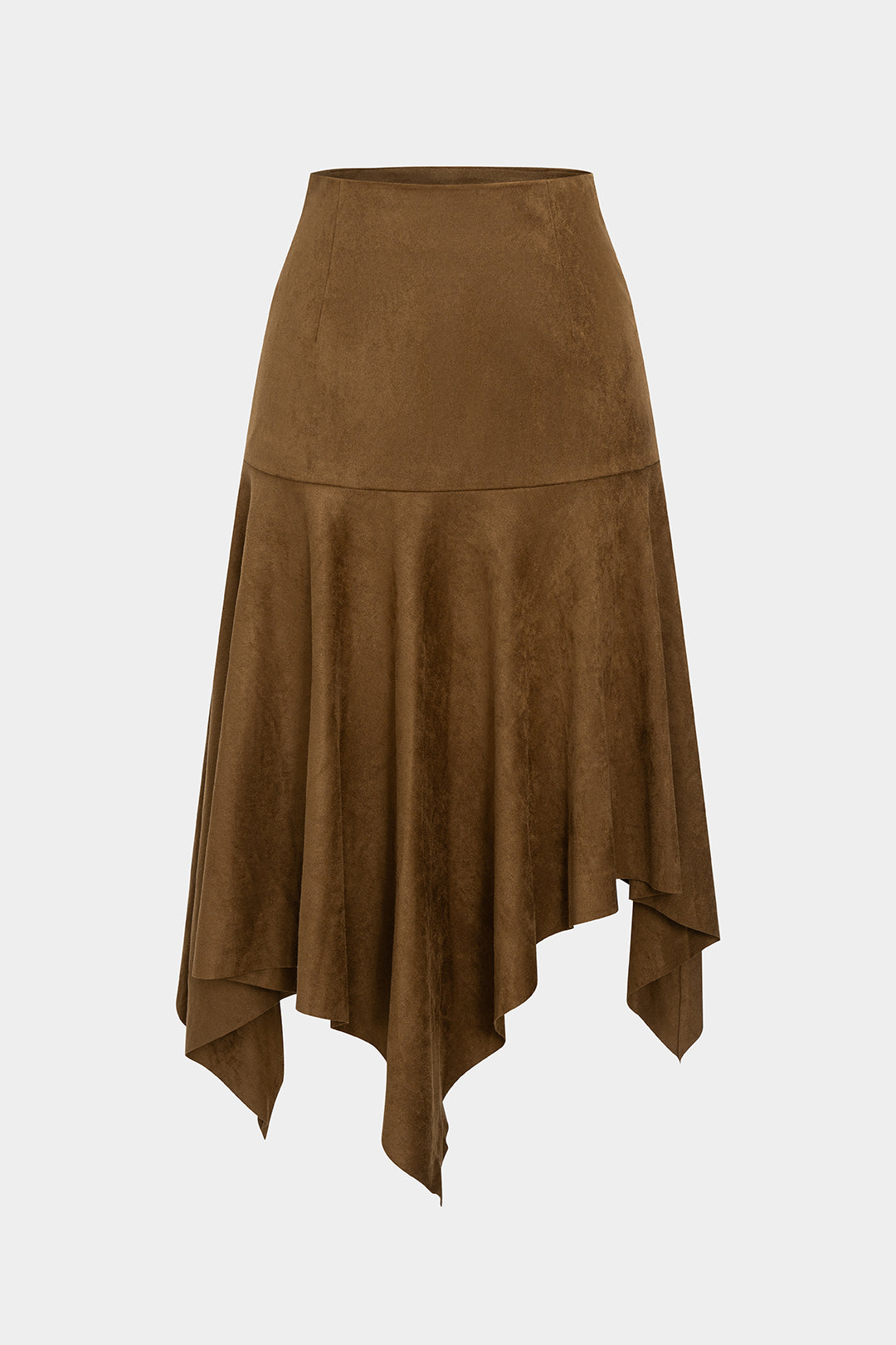 Suède rok met asymmetrische zoom en hoge taille