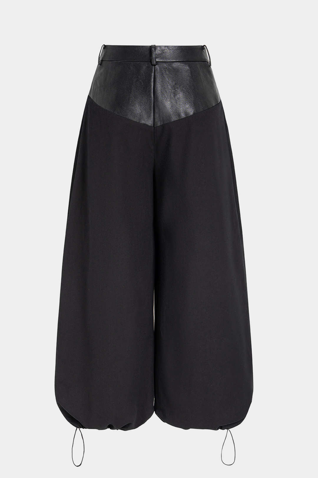 Leren-look patchwork broek met wijde pijpen