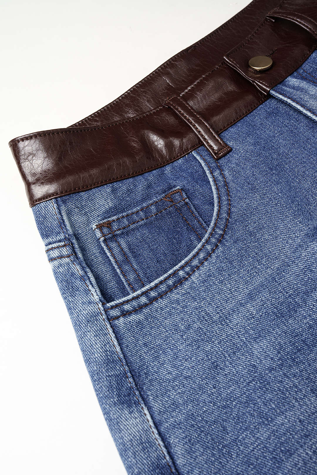 Denim patchwork broek met hoge taille