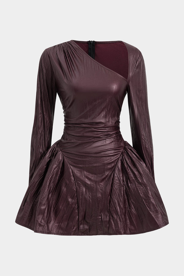 Livia - Asymmetrische minijurk met ruches en lange mouwen