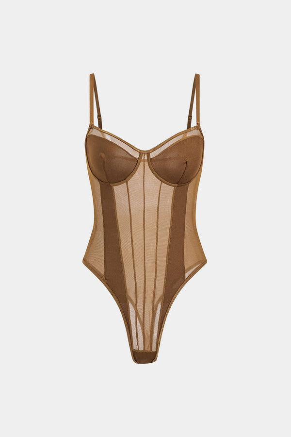 Mesh transparante body met open rug en spaghettibandjes