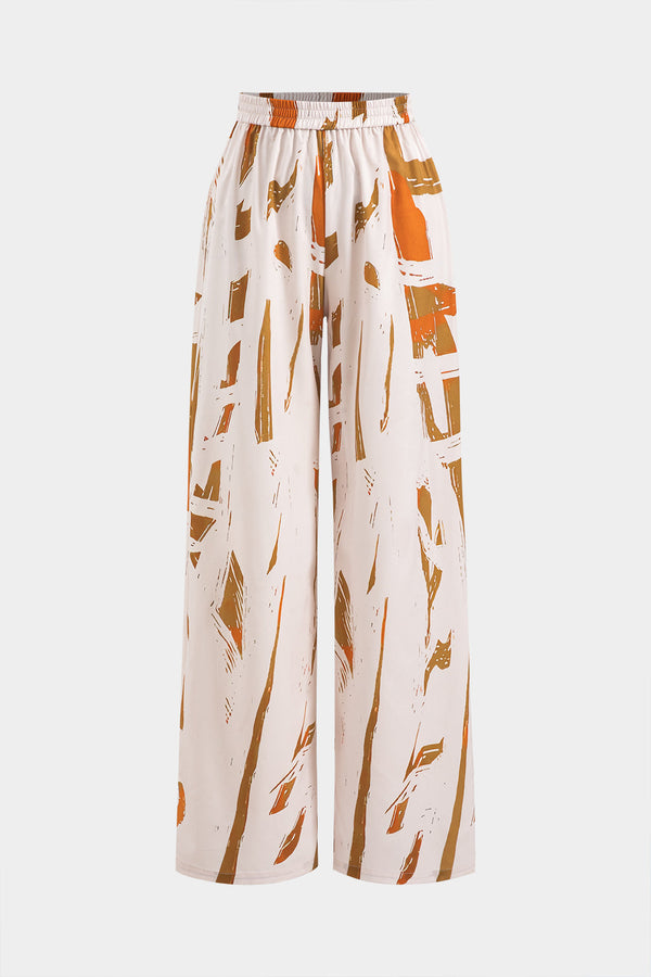 Abstracte print pantalon met hoge taille