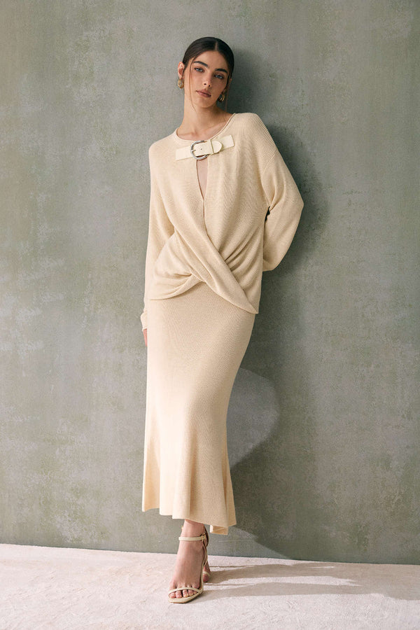 Gebreide wollen rok met hoge taille