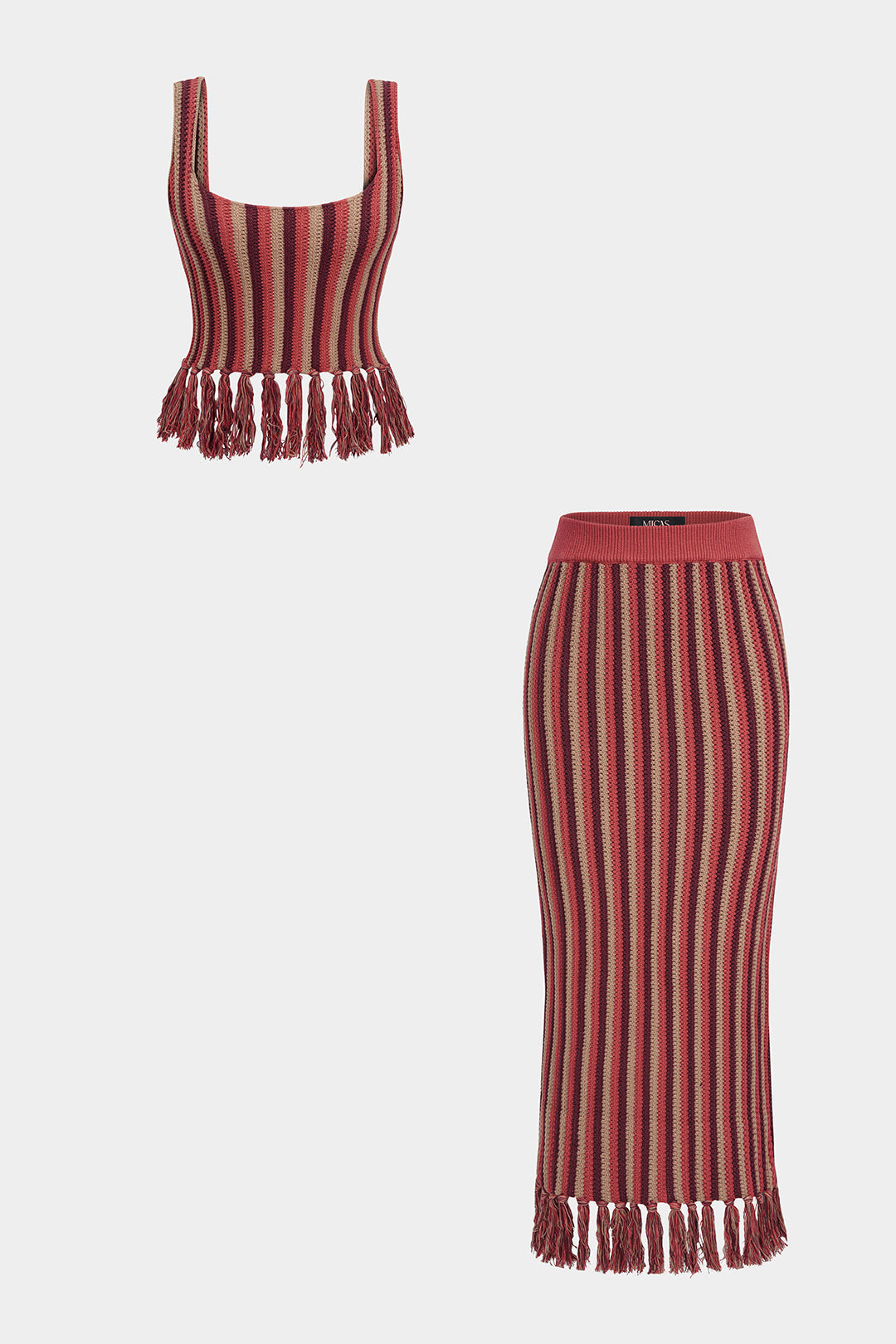 Gebreide gestreepte tanktop met franjes