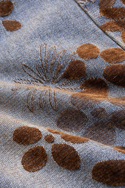 Denim jeans met bloemenprint, hoge taille en zakken