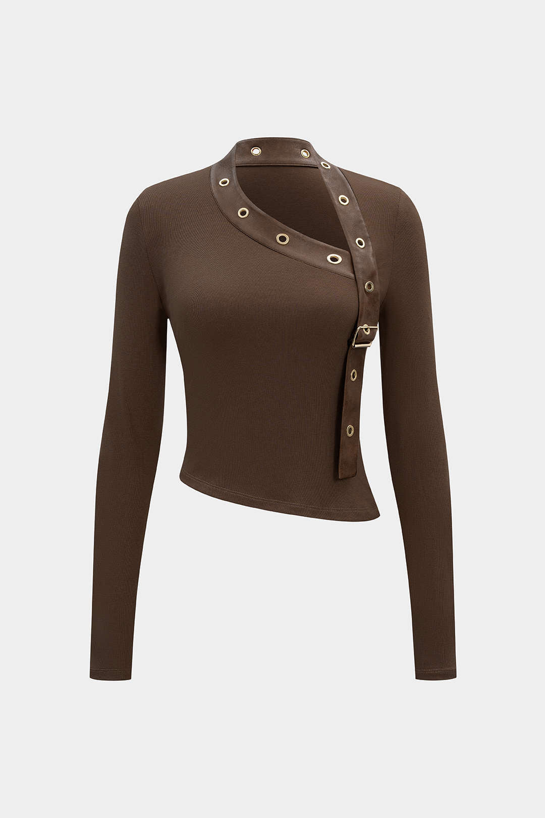 Leren-look metallic top met lange mouwen