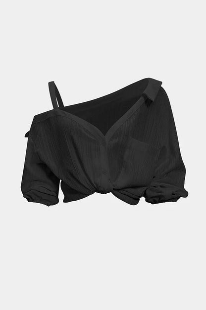 Asymmetrische, mouwloze blouse met knoopsluiting en open rug